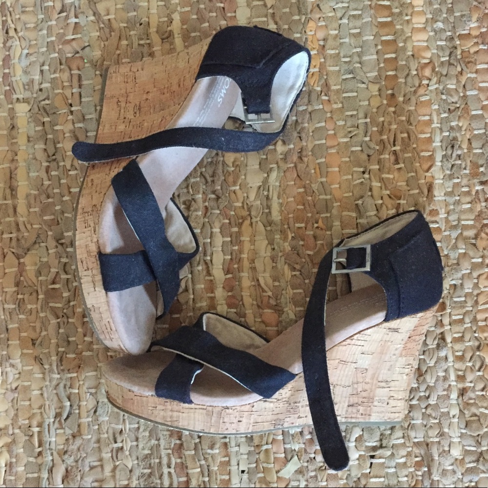 TOMS Navy Blue Wedges